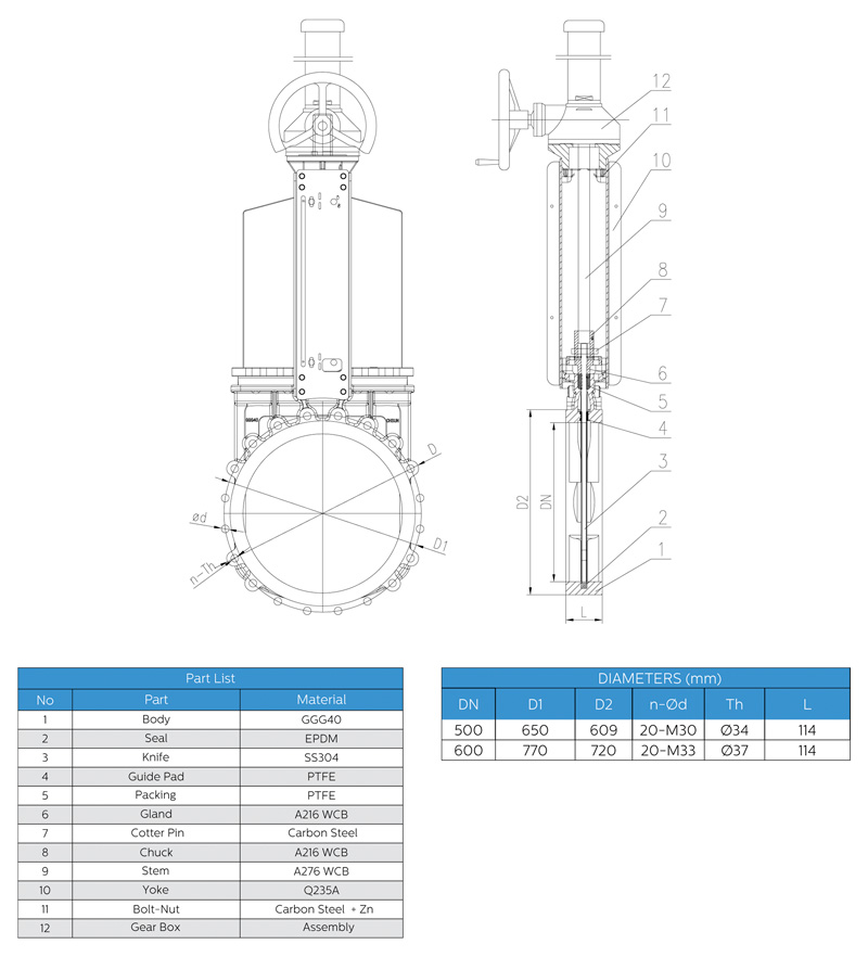Задвижка шиберная ножевая Ayvaz BV-16