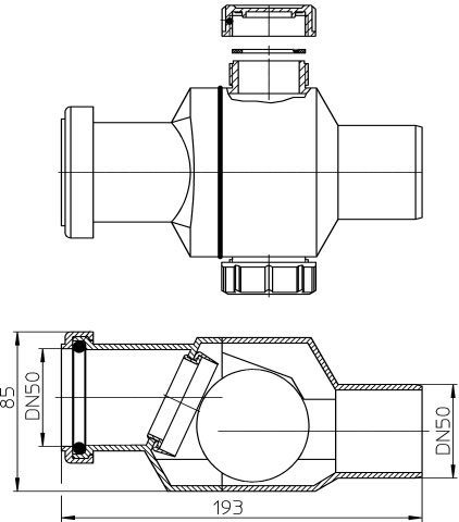 Зворотний каналізаційний клапан HL4 DN 50