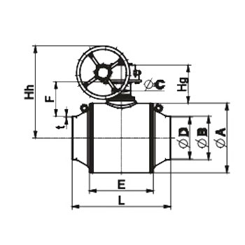 Шаровый кран приварной Danfoss полнопроходной FB JIP-WW с редуктором габариты