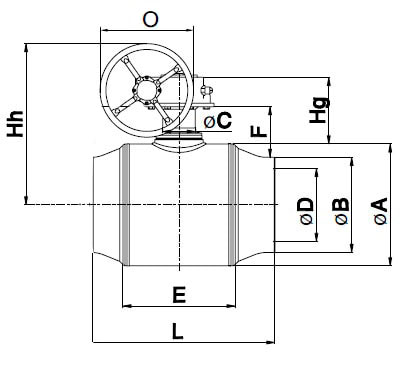 Шаровый кран приварной Danfoss стандартнопроходной JIP-WW с редуктором габариты