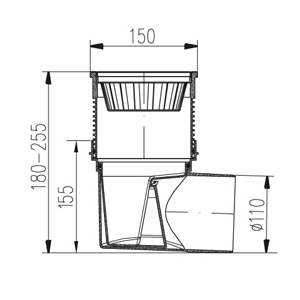 Трап уличный двухкорпусный MCH 324 S-N DN110 с решеткой из нержавеющей стали 150х150