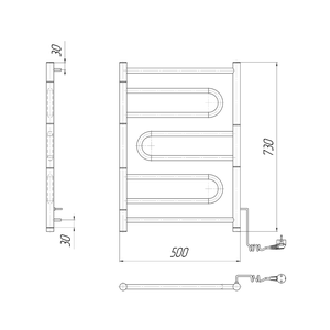 Электрический полотенцесушитель поворотный Mario Атлас 700х500 | слева