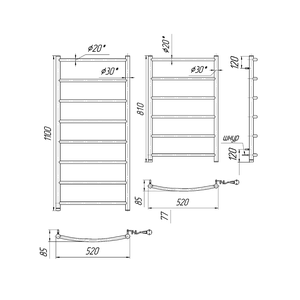 Электрический полотенцесушитель Mario Классик НР-І 1090х530 | слева