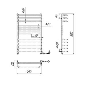 Электрический полотенцесушитель Mario Гера Люкс-І 800х500 | слевва