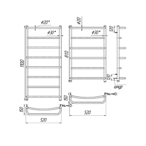 Электрический полотенцесушитель Mario Люкс НР-І 1090х530 | слева