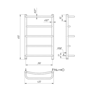 Электрический полотенцесушитель Mario Люкс НР-І 650х430 | слева