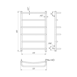 Электрический полотенцесушитель Mario Люкс НР-І 800х530 | слева