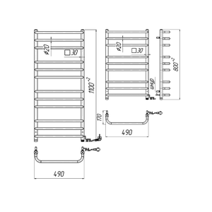 Электрический полотенцесушитель Mario Премиум Стандарт-І 800х500 | слева