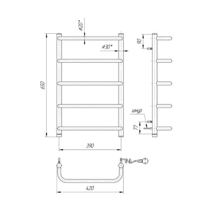 Электрический полотенцесушитель Mario Стандарт НР-І 650х430 | слева