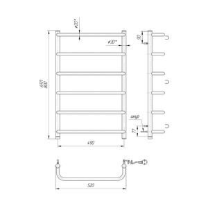 Электрический полотенцесушитель Mario Стандарт НР-І 800х530 | слева