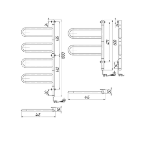Электрический полотенцесушитель поворотный Mario Тристар-І 1000х445х50