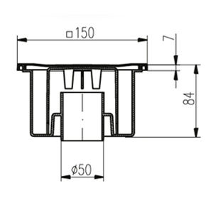 Однокорпусный трап с гидрозатвором MCH 321P DN50 150х150мм