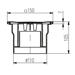 Душевой трап с гидрозатвором MCH 323 P-b | 150х150 | DN110