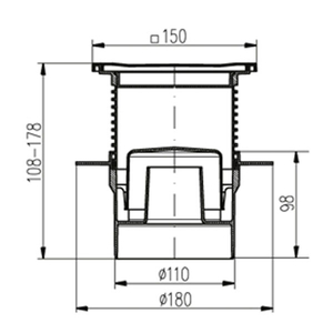 Трап с гидрозатвором MCH 441L DN110 150х150мм
