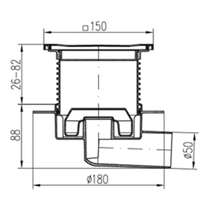 Душевой трап c сухим сифоном MCH 445XL | 150х150 | DN50