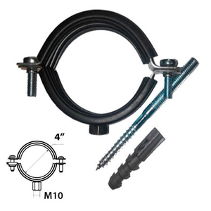 Хомут 106-114 мм, гайка M10, 4", с шурупом 10х120 и дюбелем 12/60