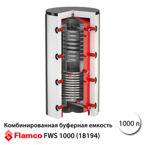Комбінована буферна ємність Flamco-Meibes FWS 1000 з 2 т/о, без ізоляції (18194)