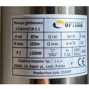 Скважинный насос OPTIMA 3.5SDm3/19, 1.1 кВт, 103 м, пульт, кабель 1,5 м (000021130)