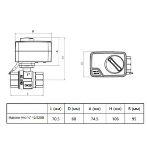 Кран шаровый с электроприводом Mastino 220В 1/2" (006305)