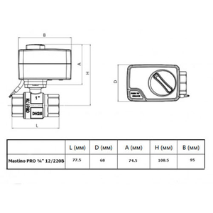 Кран кульовий з електроприводом Mastino 12В 3/4" (006303)