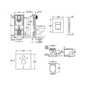 Комплект 5 в 1 Grohe Solido: инсталляция Rapid SL, кнопка Skate Cosmopolitan хром, унитаз Bau Ceramic с сиденьем (39586000)