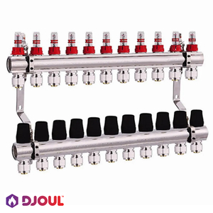 Колектор для теплої підлоги Djoul | 11 контурів | 1"x3/4" Euro (DJ2016211A-e)