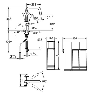 Комплект GROHE Blue Pure Eurosmart з мінералізаційним фільтром зворотного осмосу (30587000)