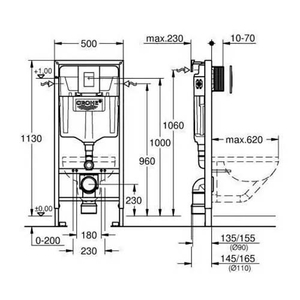 Инсталляция для унитаза 4 в 1 Grohe Rapid SL, кнопка Skate Cosmopolitan хром (38775001)