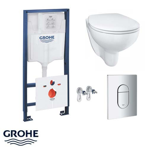 Комплект 5 в 1 Grohe: инсталляция Rapid SL, кнопка Arena Cosmopolitan хром, унитаз Bau Ceramic с сиденьем (36504000)