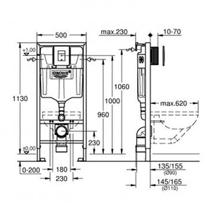 Инсталляция для унитаза 5 в 1 Grohe Rapid SL, +Fresh, кнопка Skate Cosmopolitan (39449000)