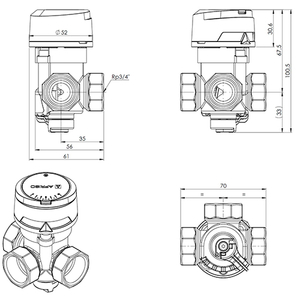 Триходовий змішувальний клапан Afriso ARV 386 Vario ProClick Rp 1 1/2" | DN 40 | Kvs 14-36 (1338620)