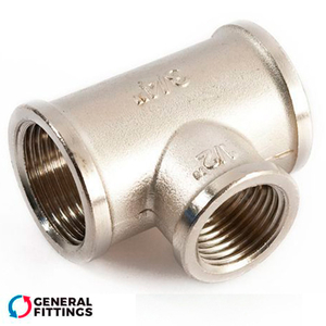 Тройник редукционный никелированный General Fittings 1"х1/2"х1" ВВВ (270013N100410A) : PROFIMANN