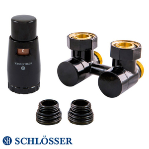 Фото Комплект ексклюзивних вузлів Schlösser GZ 3/4 x M 22х1, 5, кутовий, +2 шт. ніпель, термоголовка MINI M30x1.5 (601000044.RAL90051)