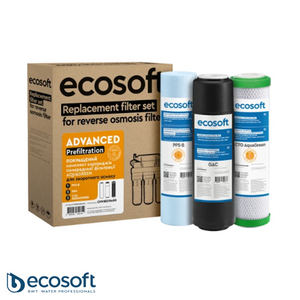 Покращений комплект картриджів Ecosoft 1-2-3 для фільтрів зворотного осмосу із функцією економії води (CHV3ECOAGR)