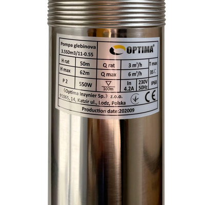 Свердловинний насос OPTIMA 3.5SDm3/11, 0.55 кВт, 62 м, пульт, кабель 1.5 м (000021127)