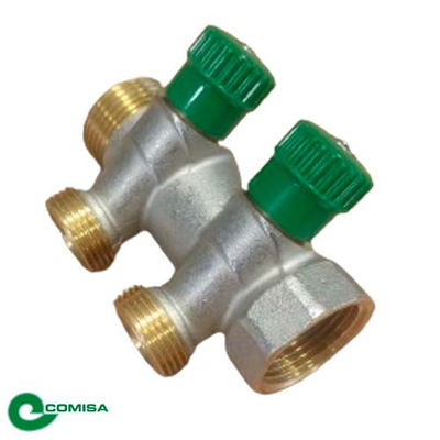 Коллектор вентильный Comisa 1" x 3/4" НВ green на 2 выхода (88.20.085)