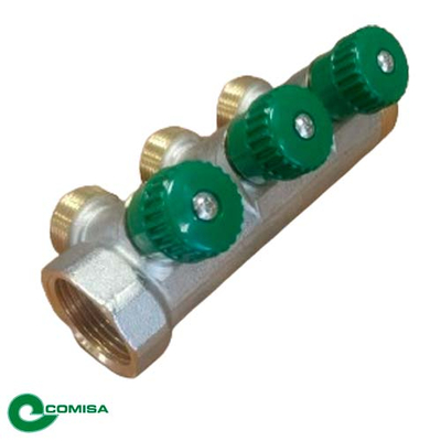 Коллектор вентильный Comisa 1" x 3/4" НВ green на 3 выхода (88.20.090)