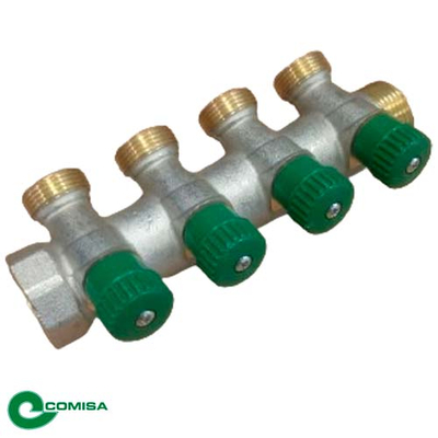 Коллектор вентильный Comisa 1" x 3/4" НВ green на 4 выхода (88.20.095)