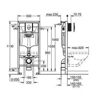 Инсталляция для унитаза 4 в 1 Grohe Rapid SL, кнопка Skate Air (38750001)