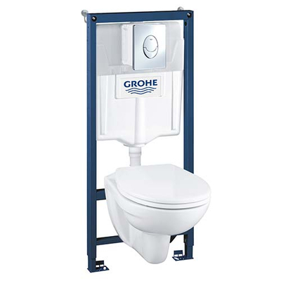 Комплект 4 в 1 Grohe: інсталяція Rapid SL, кнопка Skate Air хром, унітаз Bau Ceramic із сидінням (36502000)