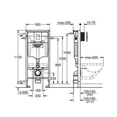 Інсталяція для унітазу 3 в 1 Grohe Rapid SL 1,13 м, кнопка Skate Cosmopolitan чорна матова (39939000)