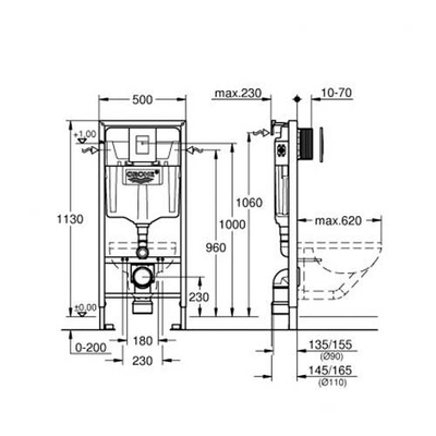 Инсталляция для унитаза 3 в 1 Grohe Rapid SL 1,13 м, кнопка Skate Cosmopolitan черная глянцевая (39940000)