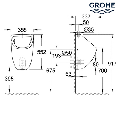 Пісуар Grohe Bau Ceramic з верхнім підведенням води (39439000)