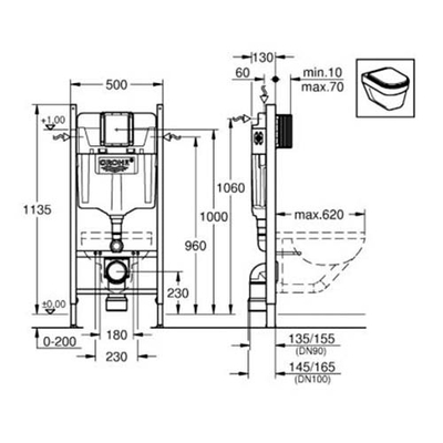 Система інсталяції для унітазу 4 в 1 Grohe Rapid SL з кнопкою Skate Cosmopolitan хром (UA3873200A)