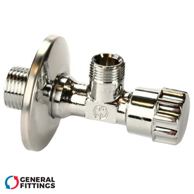 Кран сантехнический хромированный General Fittings 1/2"-3/8" с декоративным кольцом (140074C040300A)