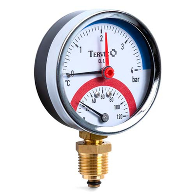Термоманометр Tervix Pro Line 80 мм | 1/2" I 0-6 бар I 0-120°С (357317)