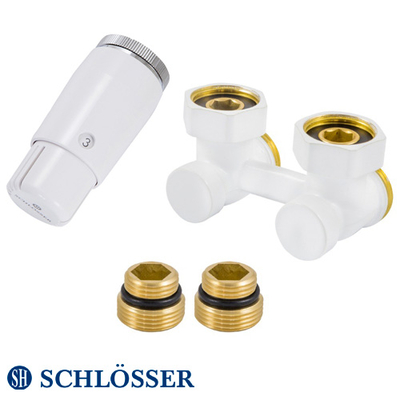 Комплект радиаторный Schlösser 3/4"x3/4" угловой, +2 шт. ниппель 1/2"х3/4", термоголовка Mini M30x1.5 (600800056)