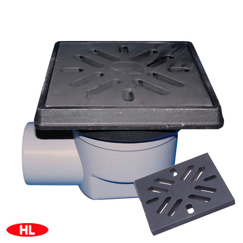 Трап уличный HL605.1 "Perfekt" DN110 с чугунной решеткой 260х260мм