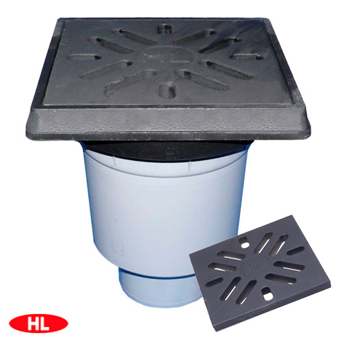 Трап уличный HL606.1/1 "Perfekt" DN110 с чугунной решеткой 260х260мм