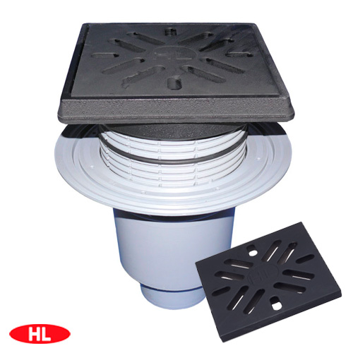 Трап уличный HL616.1/1 "Perfekt" DN110 с чугунной решеткой 260х260мм